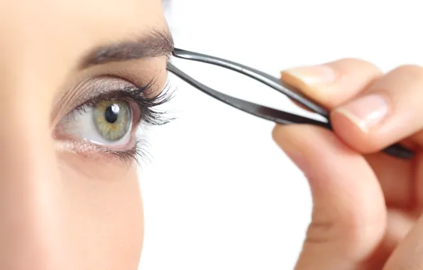 Woman, eyes, eyebrows, tweezers