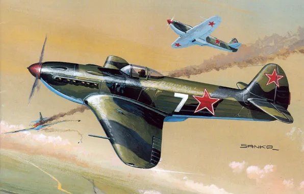 Picture war, art, painting, aviation, Yakovlev Yak-3, ww2, russian fighter
