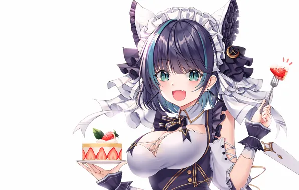Girl, sexy, cleavage, cake, dress, boobs, anime, beautiful