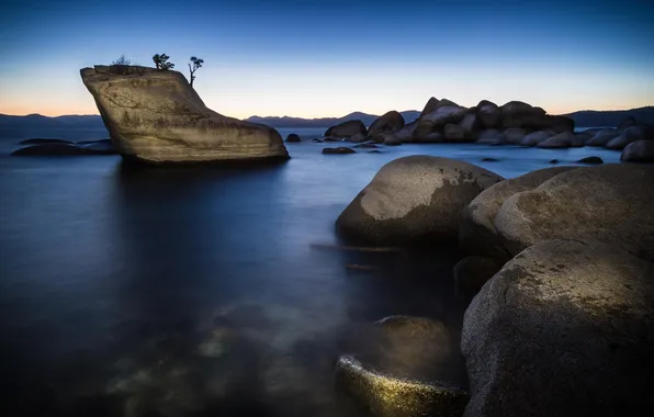 Nature, rock, lake, stones, Lake Tahoe, Bonsai Rock