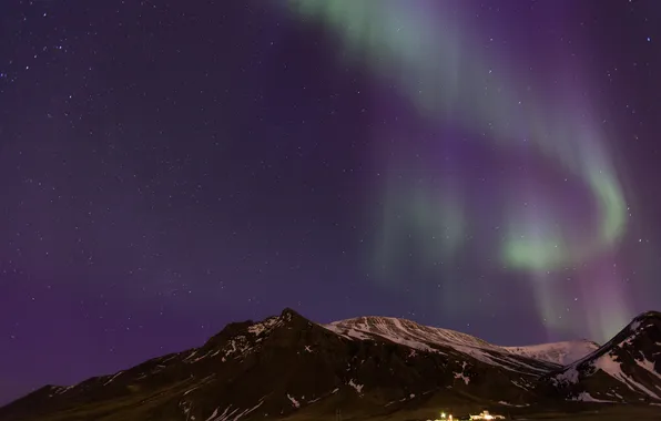 Picture stars, mountains, night, Northern lights, Iceland