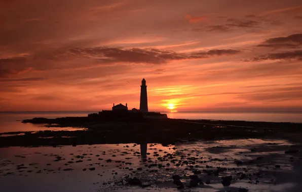 Picture sea, sunset, lighthouse, Cape