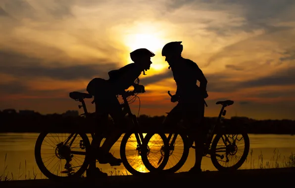 Sunset, bike, people, the evening, bikes