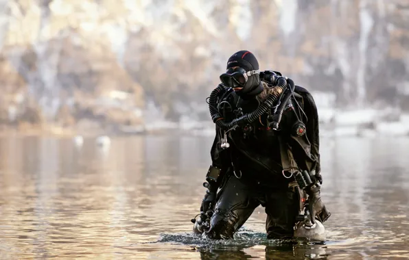 Lake, background, diver