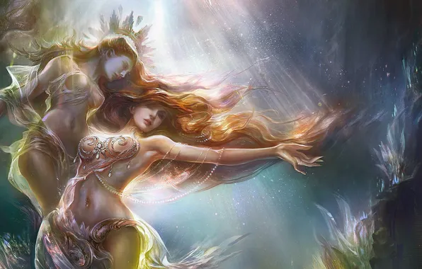 Light, girls, hair, art, rongrong wang, rong rong, legend of the cryptids