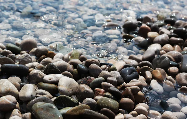 Water, glare, stones, Sea