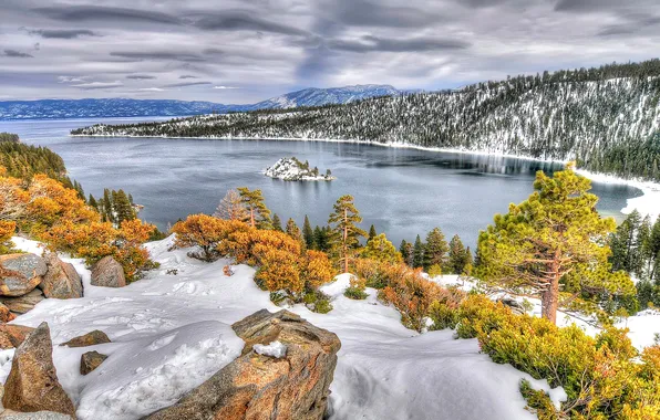 Picture winter, nature, lake, photo, CA, USA, Tahoe