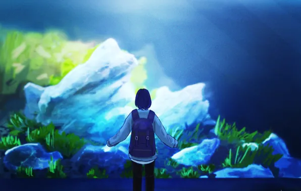 Girl, aquarium, empty