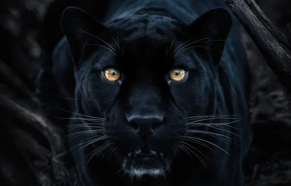 Look, face, nature, the dark background, portrait, Panther, black, AI art