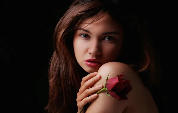 Eyes, girl, hair, roses