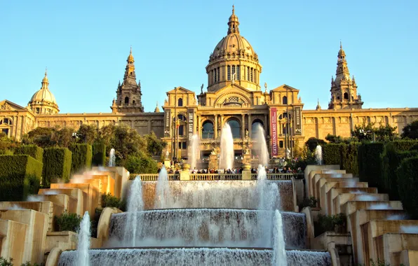 The sky, water, Museum, Spain, cascade, Palace, Barcelona