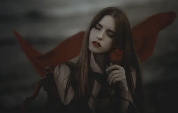 Flower, girl, pose, style, the dark background, Gothic, rose, portrait