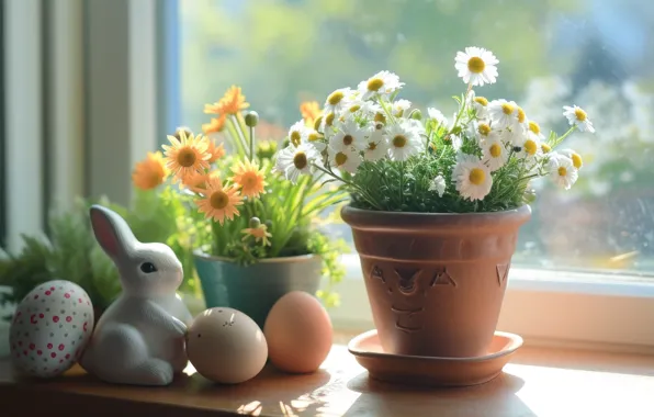 Flowers, holiday, toy, rabbit, Easter, Bunny, figure, AI art