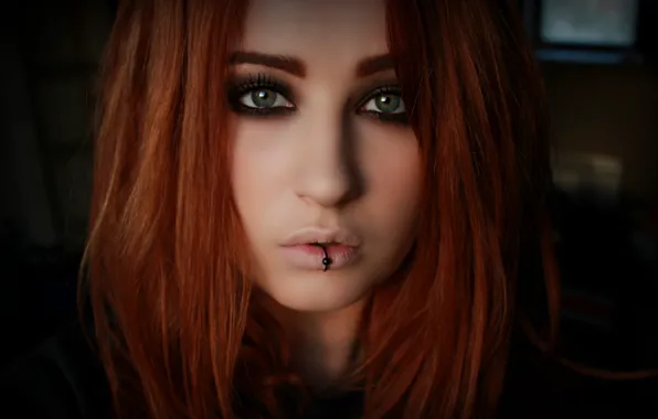 Eyes, piercing, girl, eyes, redhead, piercing, Lolina Green