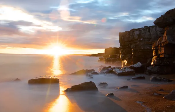 Picture sea, wave, the sun, rocks