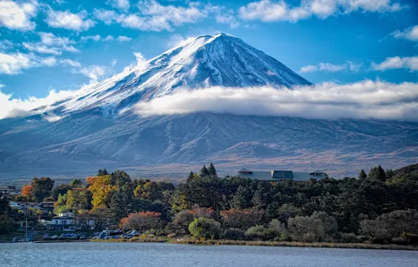 The sky, clouds, landscape, mountain, the volcano