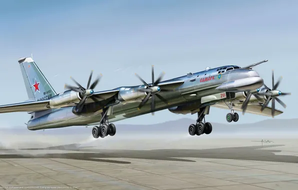Picture aviation, the inscription, RUSSIAN AIR FORCE, Soviet, Samara, turboprop strategic bomber-missile carrier, Tu-95MS, &ampquot;Bear&ampquot;