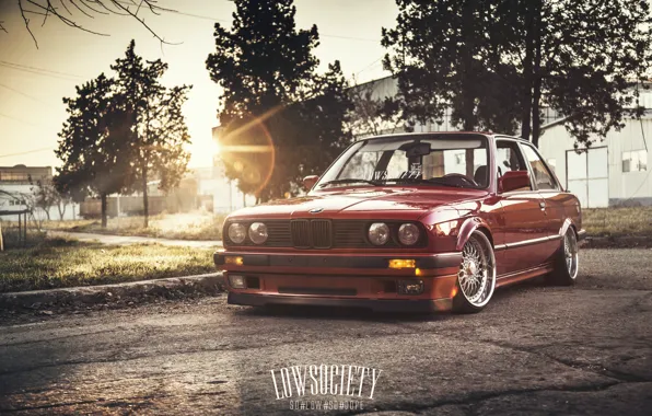 Picture car, the sun, bmw, red, Blik, low, e30, 3 series
