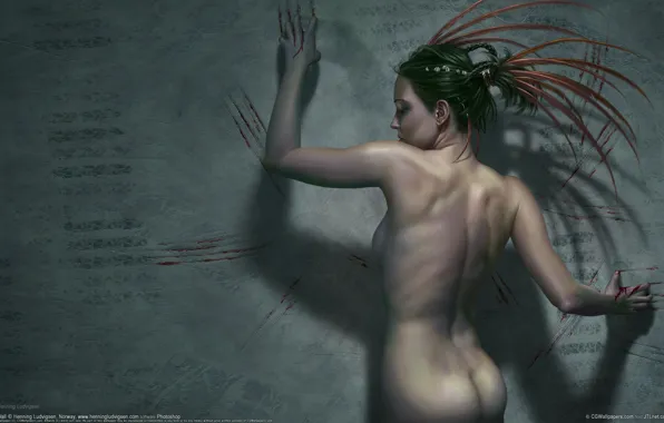 Girl, wall, blood, back, scratches, henning lucas