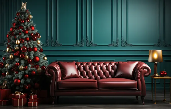 Room, tree, interior, Christmas, New year, Christmas, view, tree
