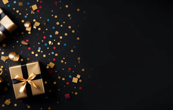 Gift, Christmas, gifts, New year, black background, bows, bow, bow