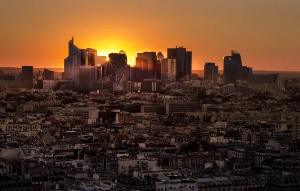 Picture the sky, the sun, sunset, France, Paris, building, home, megapolis