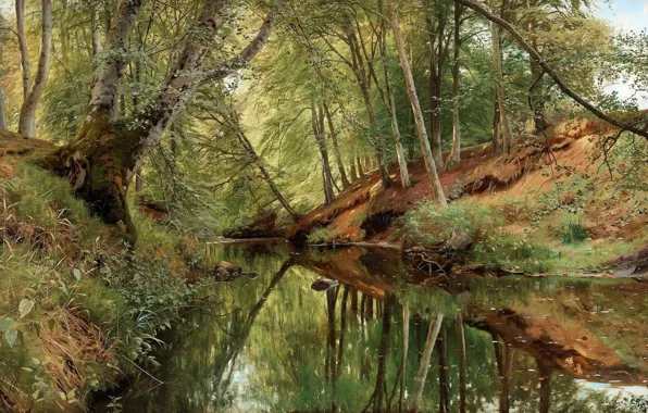 Picture 1896, Danish painter, Peter Merk Of Menstad, Peder Mørk Mønsted, Danish realist painter, River in …
