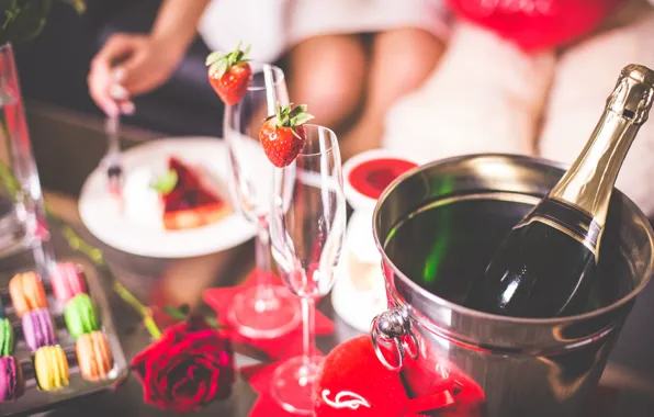 Glasses, strawberry, champagne