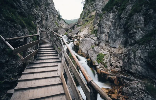 Rock, bridge, water, Europe, mountain, Austria, long exposure, Silberkar gorge