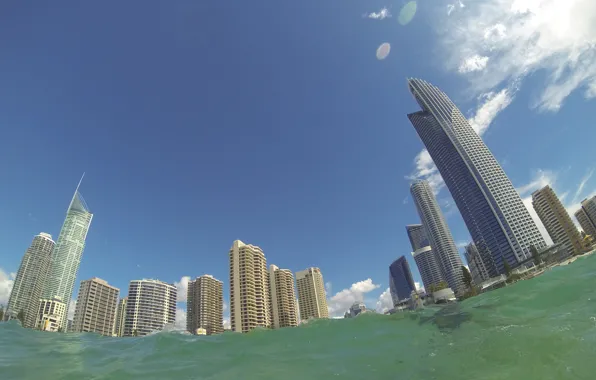 Picture sea, skyscrapers, Australia, Gold coast