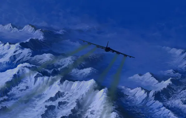 The sky, flight, aviation, mountains, the plane, art, USAF B-52