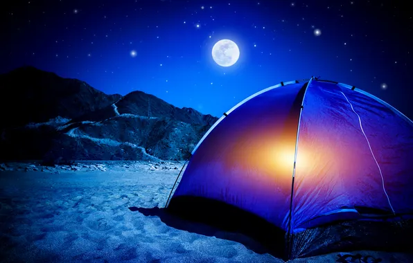 Picture night, stars, camping tent