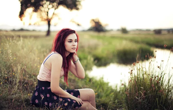 Girl, nature, river