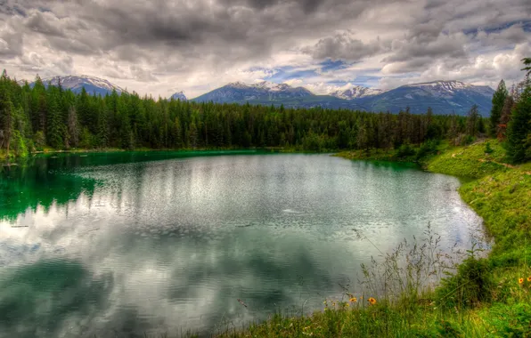 Forest, landscape, nature, lake, Park, HDR, Canada, Jasper