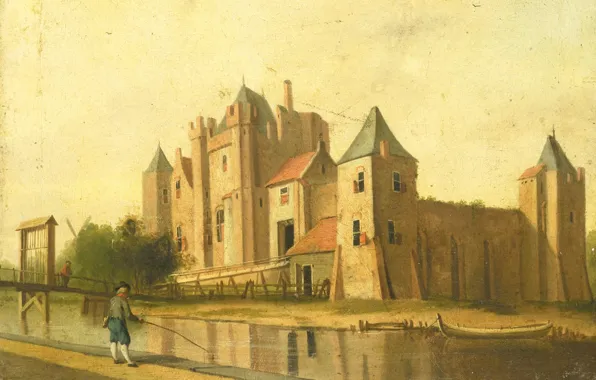 Bridge, oil, picture, fisherman, canvas, the urban landscape, House in Purmerend