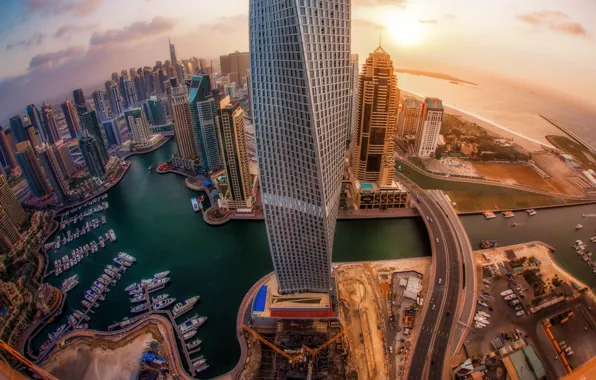The city, lights, dawn, height, skyscrapers, Dubai, UAE, panorama