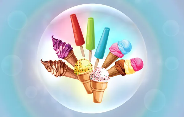 Bubbles, chocolate, ice cream, sweets, horn, gently, cream, waffles