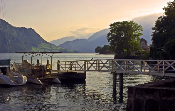 Picture summer, mountains, nature, river, the evening, summer, Nature, the bridge