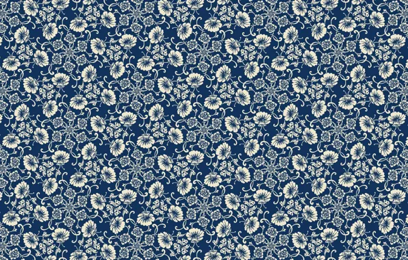 Picture retro, Wallpaper, pattern, flowers, blue background, vintage