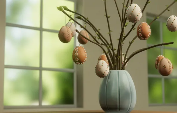 BRANCHES, EASTER, EGGS, VASE, VERBA, KRASHENKI