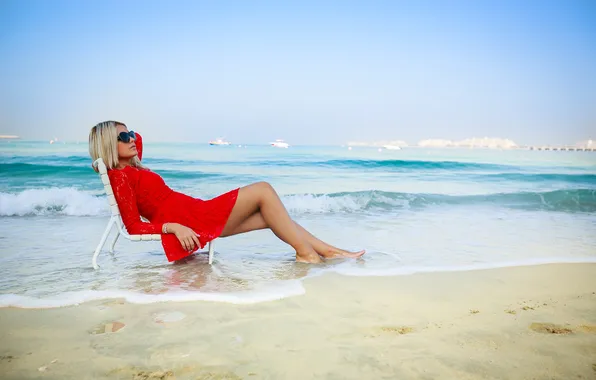 Sea, summer, girl, face, stay, hair, dress, glasses