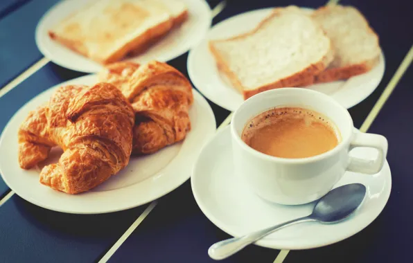 Coffee, plate, spoon, hot, foam, background, Coffee, toast