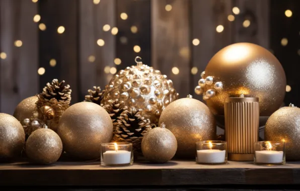 Balls, gold, Board, Christmas, New year, gold plated, gold, Christmas decorations
