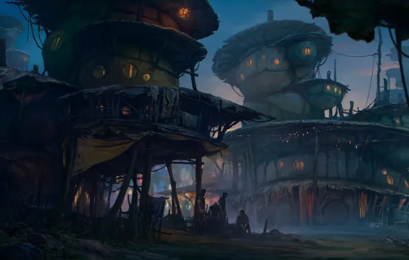 People, buildings, residents, settlement, Fantasy settlement