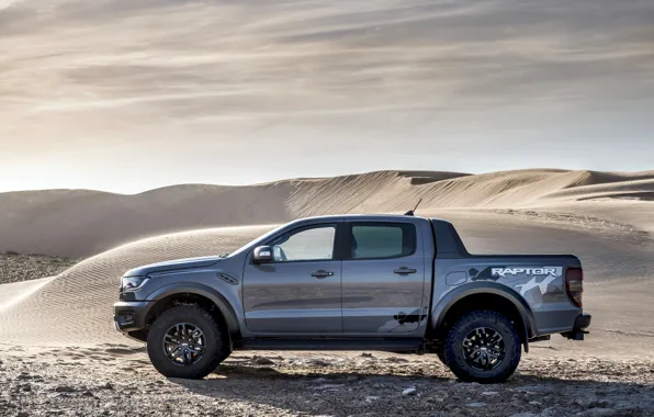 Sand, grey, desert, Ford, side view, Raptor, pickup, Ranger
