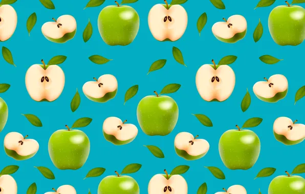 Green, apples, fruit, halves