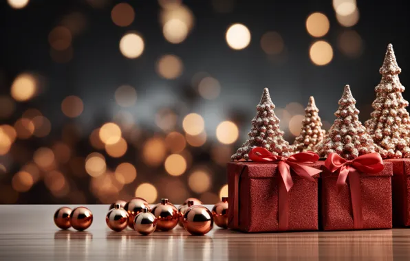 Balls, lights, box, gift, Shine, Christmas, gifts, New year