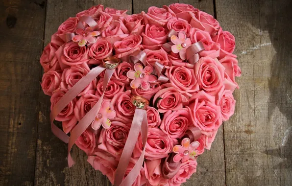 Flower, love, flowers, heart, roses, ring, pink, buds