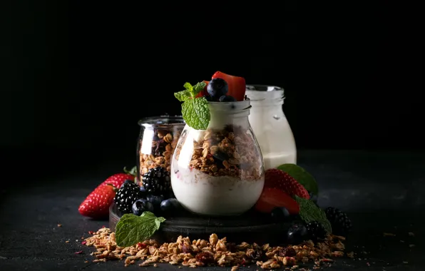 Picture berries, Breakfast, muesli, yogurt