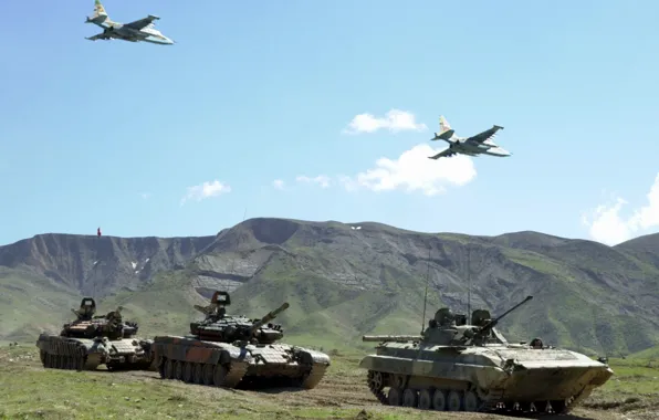 The sky, Mountains, Summer, Army, Tank, Russia, Dry, T-80